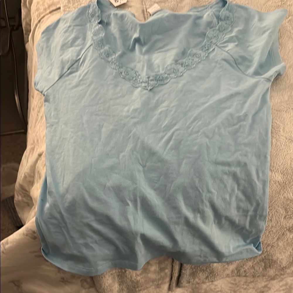 Light Blue Lace Trim Women's Top